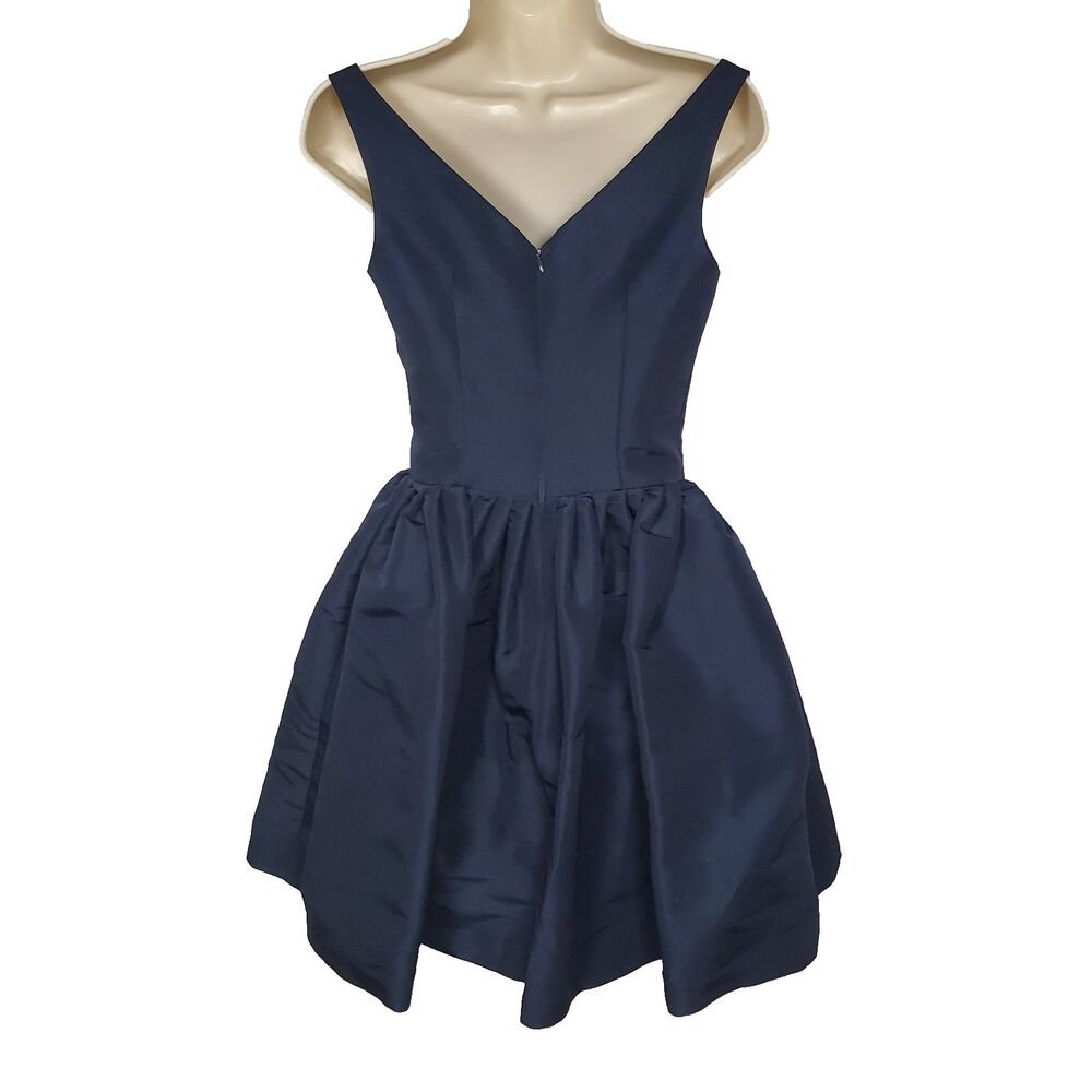 Chloe & Reese Women's Dress Size 2 Navy Blue 100% Silk Taffeta Peplum Lined - Picture 2 of 9